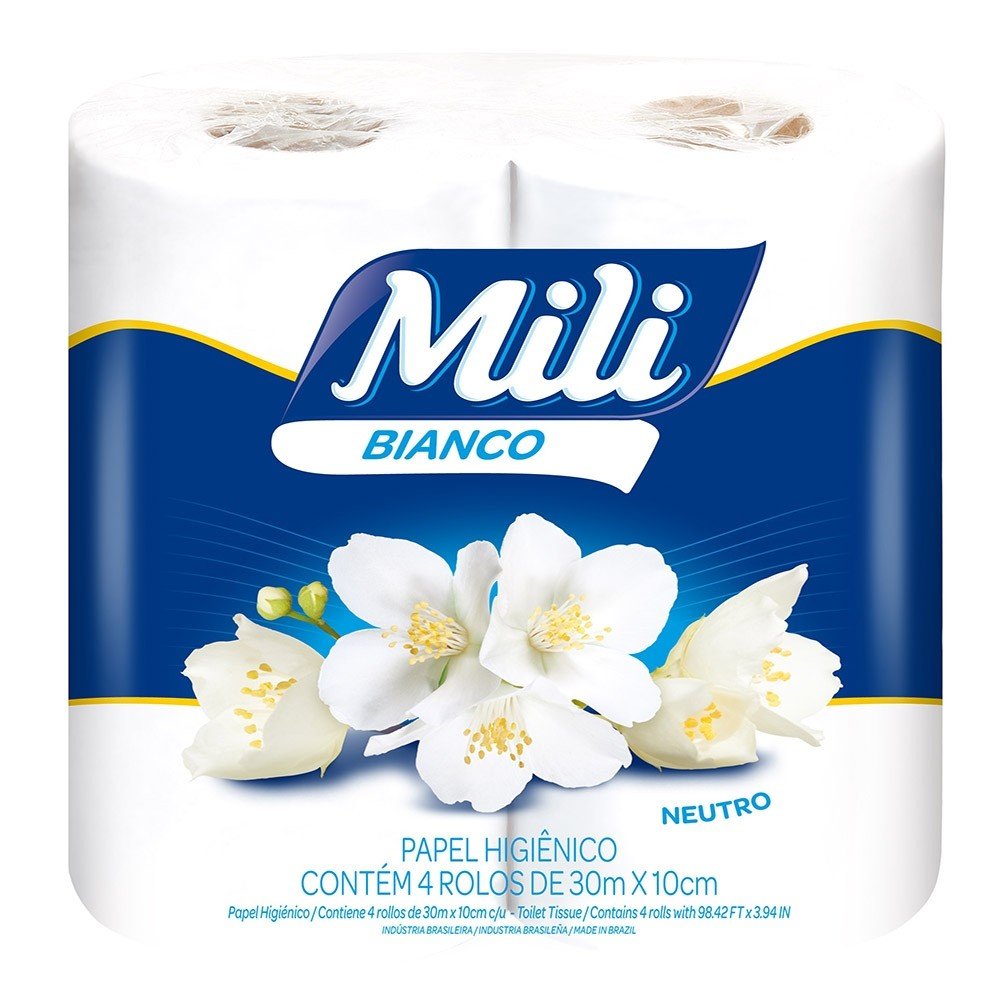 PAPEL HIGIÊNICO MILI BIANCO FS 30M X 10CM C-4 ROLOS – REF. 100643