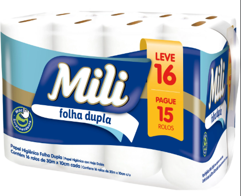 PAPEL HIGIÊNICO MILI FD L16-P15 30M X 10CM CADA – REF. 100645